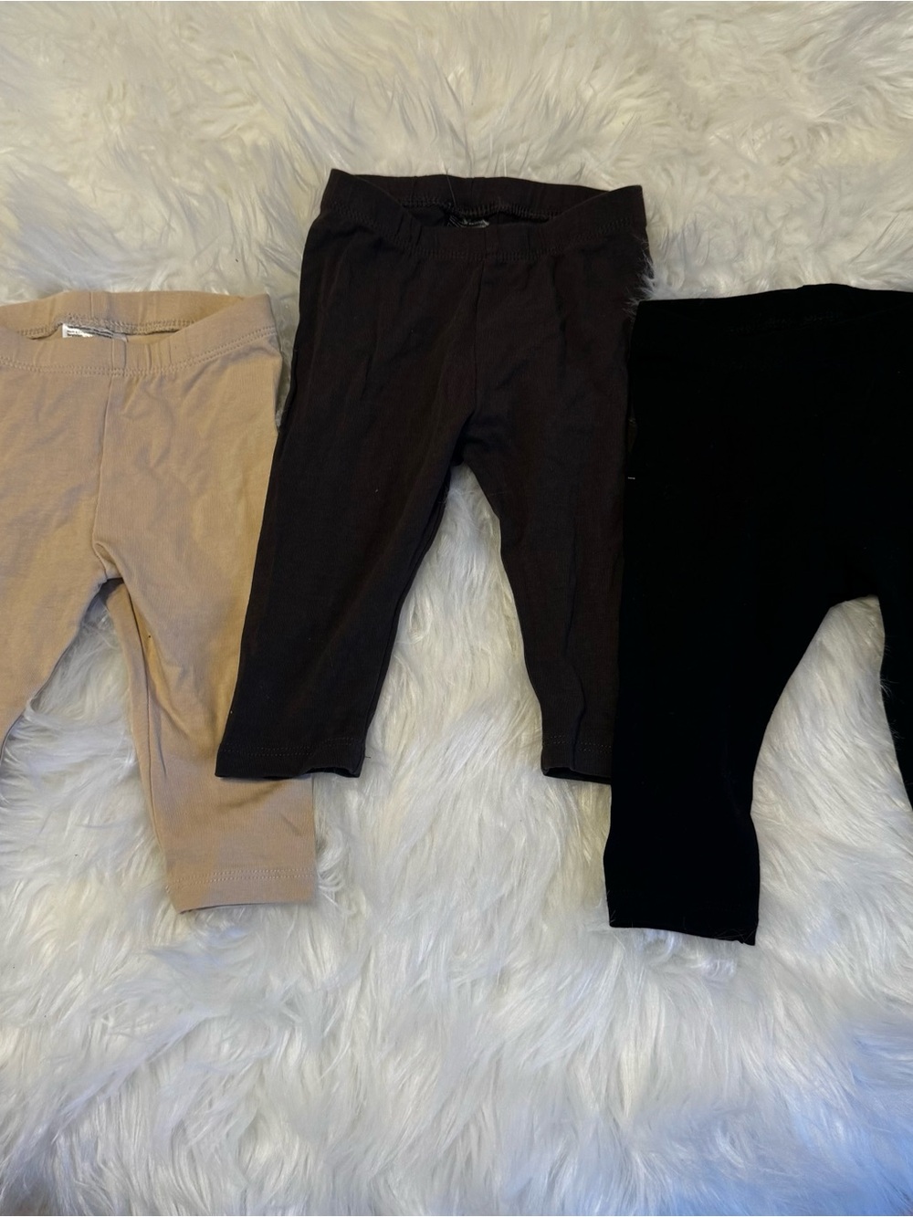 H & M Baby Neutral Cotton Leggings Trio - Black, Brown, Tan